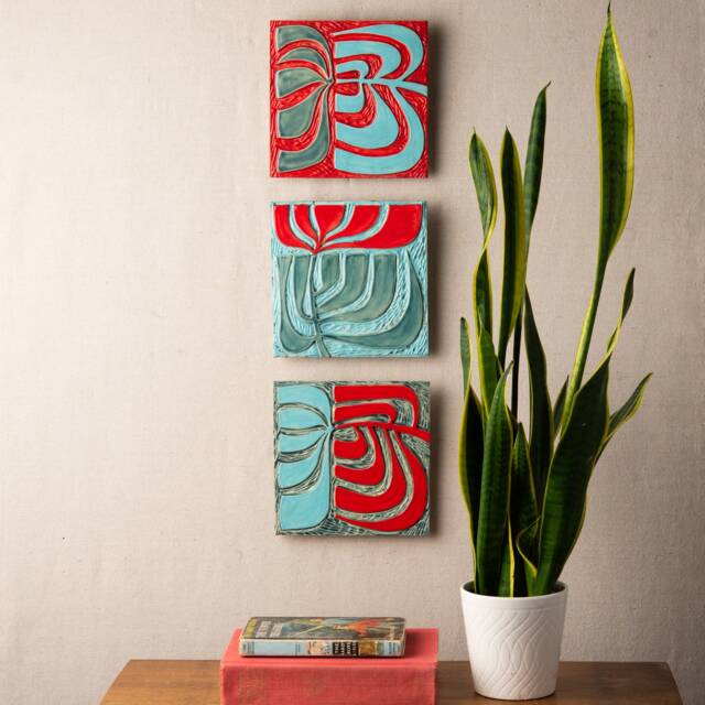 Mod Blossom Tile Wall Art - One- Choose From 3 Patterns, 8 Inch Square Mounted - Made To Order By Romy & Clare - image 1