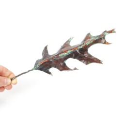 Handmade Copper Oak Leaf Sculpture Green Patina Metal Art - thumbnail 2