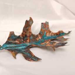 Handmade Copper Oak Leaf Sculpture Green Patina Metal Art - thumbnail 4