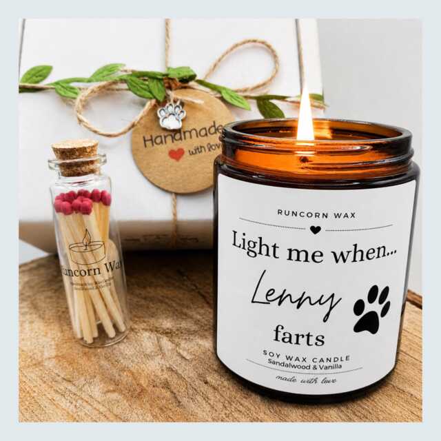 Light Me When Dog Farts Funny Candle Personalised For Owner Custom Birthday Present Mum Dad Lover Gift Paw Prints Print Name - image 1