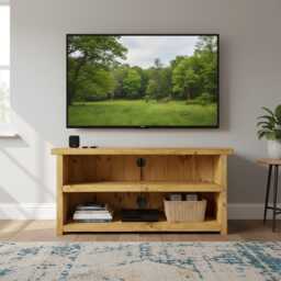 Rustic Handmade Corner Tv Stand With Shelves & Back - thumbnail 2