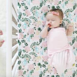 Boho Cactus Fitted Crib Sheet Pink, Green, Mint Floral Nursery - thumbnail 2