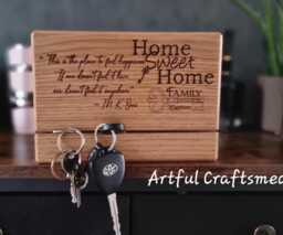 Personalized Oak Wood Key Holder - Wall-Mounted Rack With Engraving Home Sweet Gift - thumbnail 1