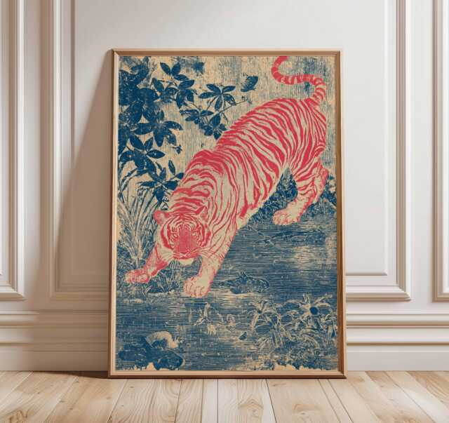 Japanese Tiger Poster, Vintage Asian Wall Art, Minimalist Zen Print, Animal Artwork, Oriental Nature Decor, Modern Jungle Illustration - image 1