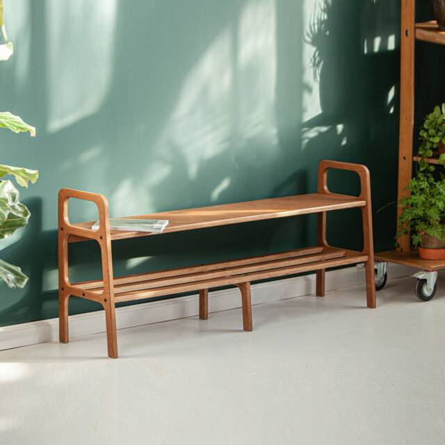 Mid Century Bench, Entryway Shoe Storage, Wood Scandinavian Storage Handmade Furniture - image 1