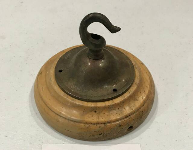 Brass Ceiling Hook Lamp Chandelier Light Wall Patras Wooden Mount Hanging Chain Antique Old - image 1