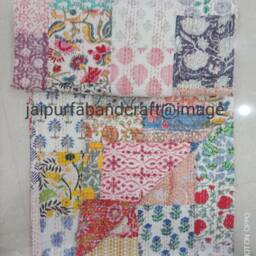 Hand Block Print Kantha Quilt Patchwork Cotton Bedspread - 90x108 Inch - thumbnail 3