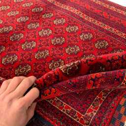 Red Afghan Rug Handwoven Beljik Khwaja Roshnai Wool Carpet - 6.4x4.1 Ft - thumbnail 3