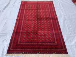 Red Afghan Rug Handwoven Beljik Khwaja Roshnai Wool Carpet - 6.4x4.1 Ft - thumbnail 1