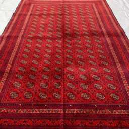 Red Afghan Rug Handwoven Beljik Khwaja Roshnai Wool Carpet - 6.4x4.1 Ft - thumbnail 2