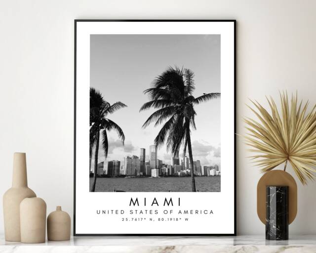 Miami Beach Print Black & White Photography - Digital Print - image 1