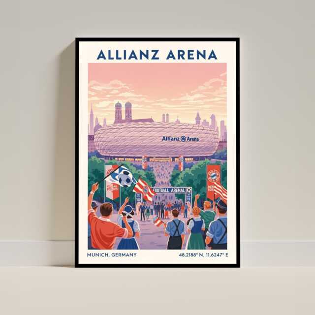 Allianz Arena Munich Football Stadium Poster - Vintage Illustration Fan Soccer Wall Art - image 1