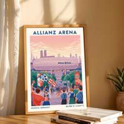 Allianz Arena Munich Football Stadium Poster - Vintage Illustration Fan Soccer Wall Art - thumbnail 3