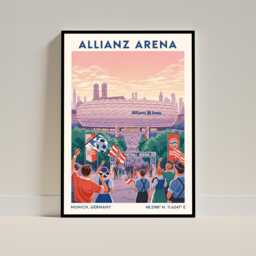 Allianz Arena Munich Football Stadium Poster - Vintage Illustration Fan Soccer Wall Art - thumbnail 1