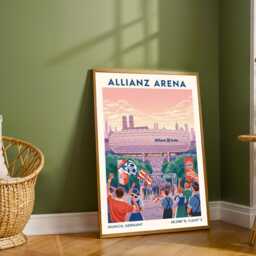 Allianz Arena Munich Football Stadium Poster - Vintage Illustration Fan Soccer Wall Art - thumbnail 2