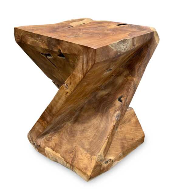 Solid Teak Z Shaped Twist Stool Or Lamp Table 40cm - image 1