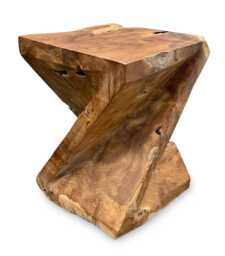 Solid Teak Z Shaped Twist Stool Or Lamp Table 40cm - thumbnail 1