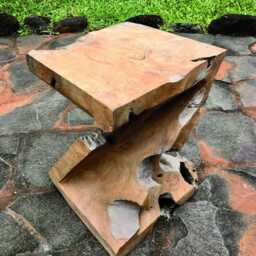Solid Teak Z Shaped Twist Stool Or Lamp Table 40cm - thumbnail 2