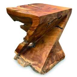 Solid Teak Z Shaped Twist Stool Or Lamp Table 40cm - thumbnail 3