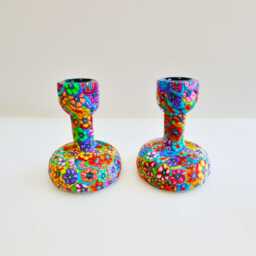 Modern Floral Shabbat Candlestick Holder Handmade Judaica Gift - thumbnail 2