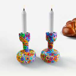 Modern Floral Shabbat Candlestick Holder Handmade Judaica Gift - thumbnail 1