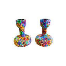 Modern Floral Shabbat Candlestick Holder Handmade Judaica Gift - thumbnail 3