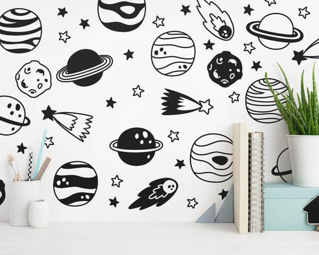 Space Wall Decals - Nursery Decals, Star Planet Kids Room Decor, Removable Stickers - image 1