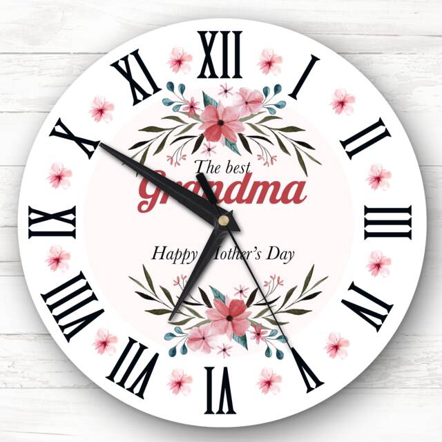 Pink Floral The Best Grandma Mother's Day Gift Personalised Clock - image 1