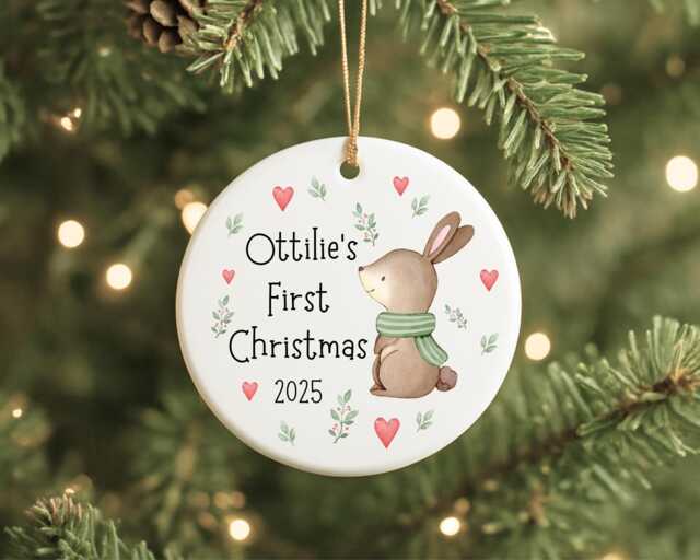 First Christmas Decoration Personalised Baby 1st Xmas Tree Bunny Ornament - image 1