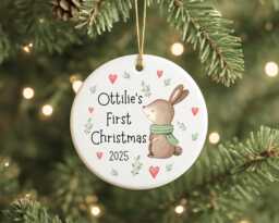 First Christmas Decoration Personalised Baby 1st Xmas Tree Bunny Ornament - thumbnail 1