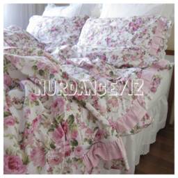 Shabby Chic Bedding Red Green Pink Roses Floral Print Twin/Full/Queen/Cal King Duvet Cover Ruffled Romantic Bedroom Nurdanceyiz - thumbnail 3