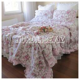 Shabby Chic Bedding Red Green Pink Roses Floral Print Twin/Full/Queen/Cal King Duvet Cover Ruffled Romantic Bedroom Nurdanceyiz - thumbnail 2