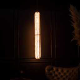 Zambiya Vertical Pendant Light - Frosted Glass, Brushed Brass Led Hanging Lamp - thumbnail 4