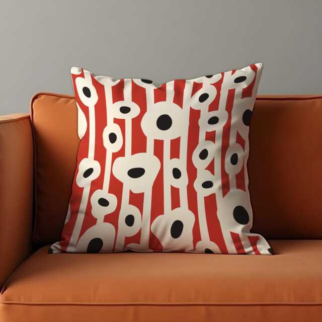 Retro Pop Art Cushion Cover, Red & Cream Graphic Throw Pillow Bold Abstract Floral Decor, Mid Century Modern Accent - image 1