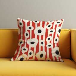 Retro Pop Art Cushion Cover, Red & Cream Graphic Throw Pillow Bold Abstract Floral Decor, Mid Century Modern Accent - thumbnail 3