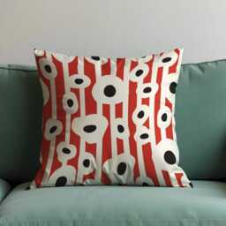 Retro Pop Art Cushion Cover, Red & Cream Graphic Throw Pillow Bold Abstract Floral Decor, Mid Century Modern Accent - thumbnail 4