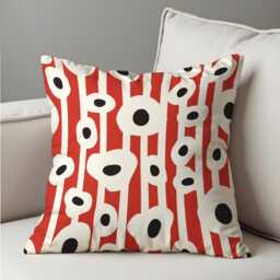 Retro Pop Art Cushion Cover, Red & Cream Graphic Throw Pillow Bold Abstract Floral Decor, Mid Century Modern Accent - thumbnail 2