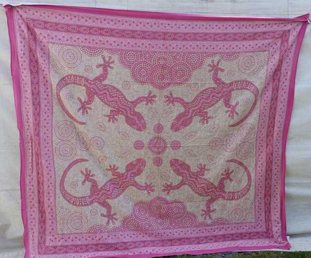 Gecko Lizard Bohemian Wall Hanging Tapestry, Double/King Size, Pink/Beige Ethnic Print - image 1