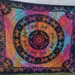 Gecko Lizard Bohemian Wall Hanging Tapestry, Double/King Size, Pink/Beige Ethnic Print - thumbnail 3