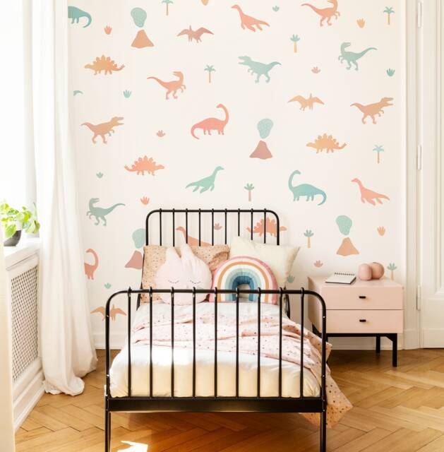 Dinosaur Wall Decals - Removable, Reusable Stickers Girl Nursery Decor, Kids Room Watercolor Art - image 1