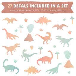 Dinosaur Wall Decals - Removable, Reusable Stickers Girl Nursery Decor, Kids Room Watercolor Art - thumbnail 2