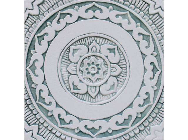 Handmade Spanish Tile Wall Hanging Mandala Decor, Aqua & White - 30cm/11.8cm - image 1