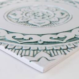 Handmade Spanish Tile Wall Hanging Mandala Decor, Aqua & White - 30cm/11.8cm - thumbnail 2