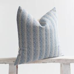 Woven Striped Cotton Pillow Cover, Light Blue Kilim Style - thumbnail 3