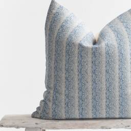 Woven Striped Cotton Pillow Cover, Light Blue Kilim Style - thumbnail 2