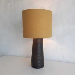 Robust Table Lamp With Brown Vintage Base By Jan De Graaf & Handmade Mustard Yellow Lampshade - thumbnail 2