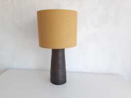 Robust Table Lamp With Brown Vintage Base By Jan De Graaf & Handmade Mustard Yellow Lampshade - thumbnail 1