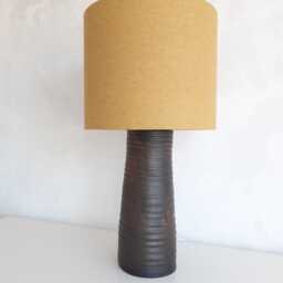 Robust Table Lamp With Brown Vintage Base By Jan De Graaf & Handmade Mustard Yellow Lampshade - thumbnail 3