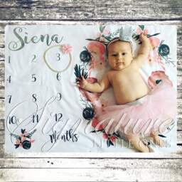 Baby Floral Milestone Blanket, Personalized Girl Monthly Name Minky, Fleece, Shower Gift