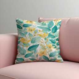 Botanical Cushion Cover, Teal Leaf Floral Pillow Case, Yellow Flower Throw Pillowcase For Sofa Bedroom Living Room Decor - thumbnail 2